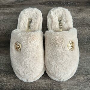 Michael Kors Plush Cream Slippers